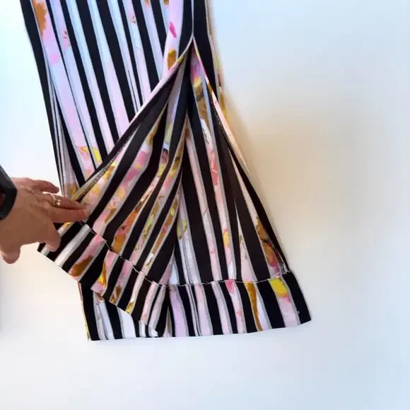 Bisou Bisou Michele Bohbot Striped Wide Leg Pants Black Side Zip Slit Womens S - Picture 3 of 12